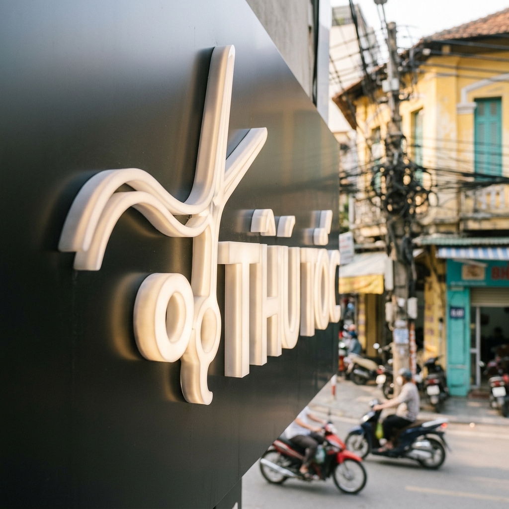Bí Quyết Chọn Chất Liệu Làm Biển Hiệu Salon Tóc Thu Hút 4 1. Biển hiệu salon tóc bằng Alumi kết hợp chữ nổi Mica - Mẫu Biển Hiệu Salon Tóc - Biển Quảng Cáo Hà Nội