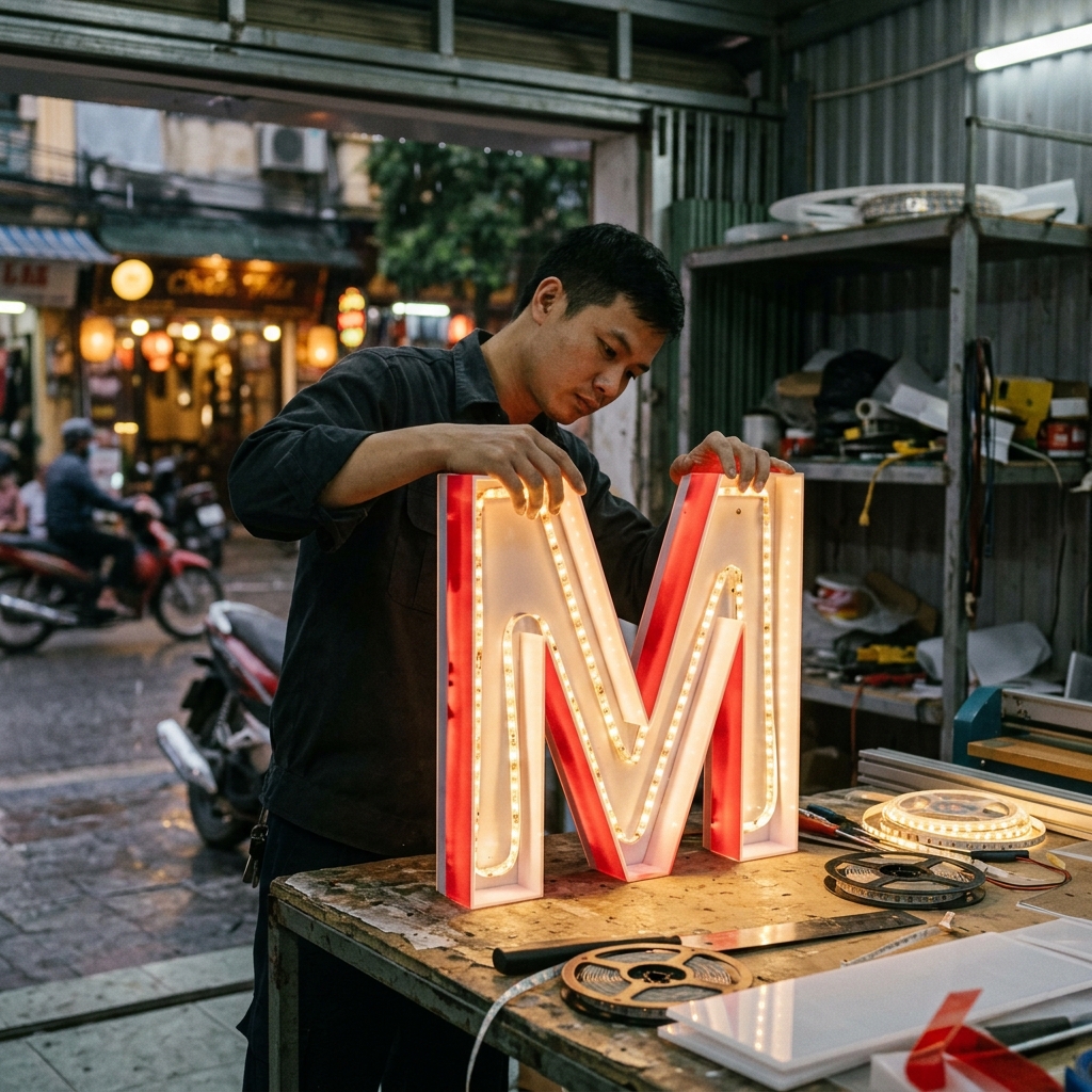 1. Biển chữ nổi Mica: Thẩm mỹ cao và khả năng xuyên sáng ấn tượng - Biển Quảng Cáo - Biển Quảng Cáo Hà Nội