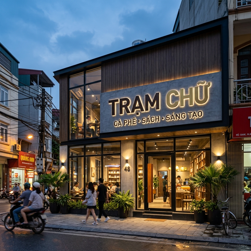 Mẫu biển quảng cáo chữ nổi chiếu sáng LED hiện đại trên mặt tiền cửa hàng tại Hà Nội