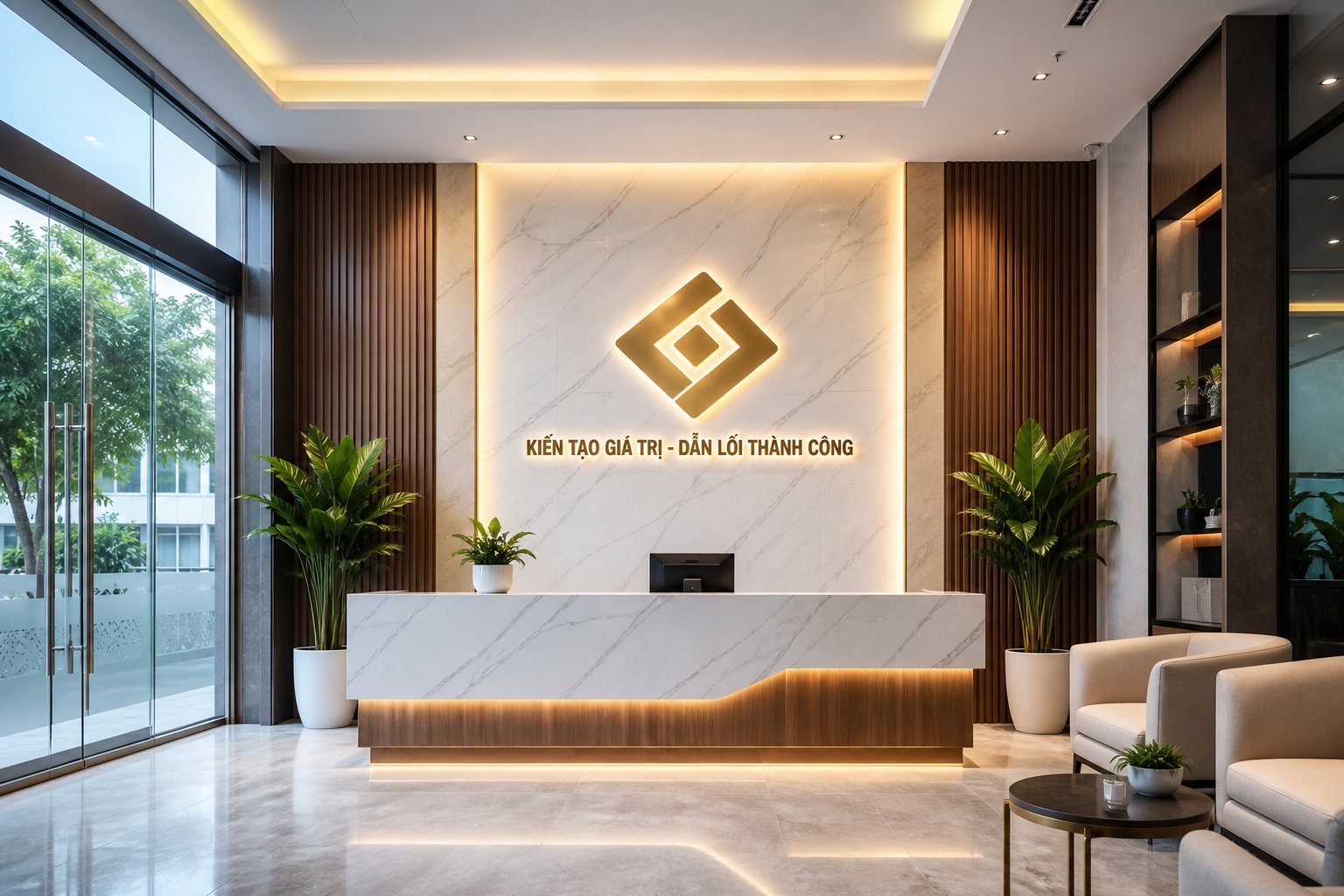 Dự Án Biển Backdrop Lễ Tân Cho Sảnh Văn Phòng