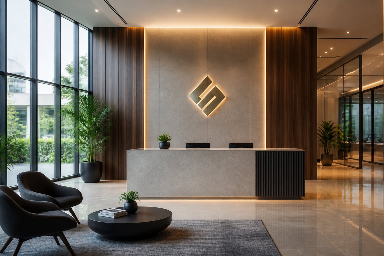 Dự Án Biển Backdrop Lễ Tân Cho Sảnh Văn Phòng 5 Thể hiện bản sắc thương hiệu trong không gian nội thất