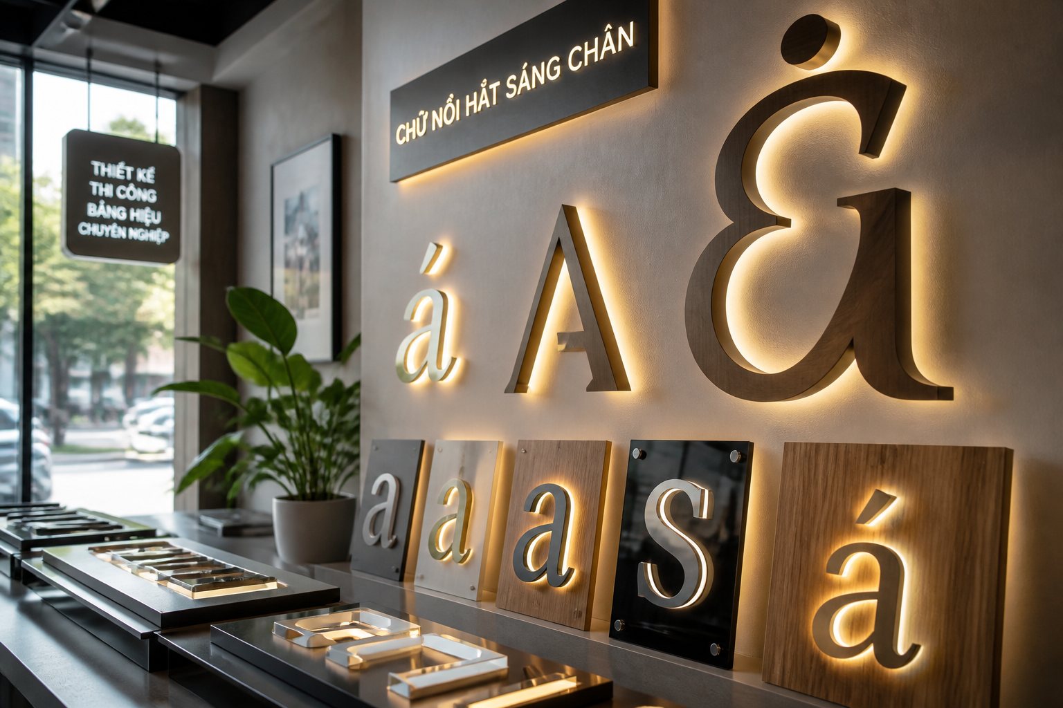 Chữ nổi hắt sáng chân tinh tế và chuyên nghiệp