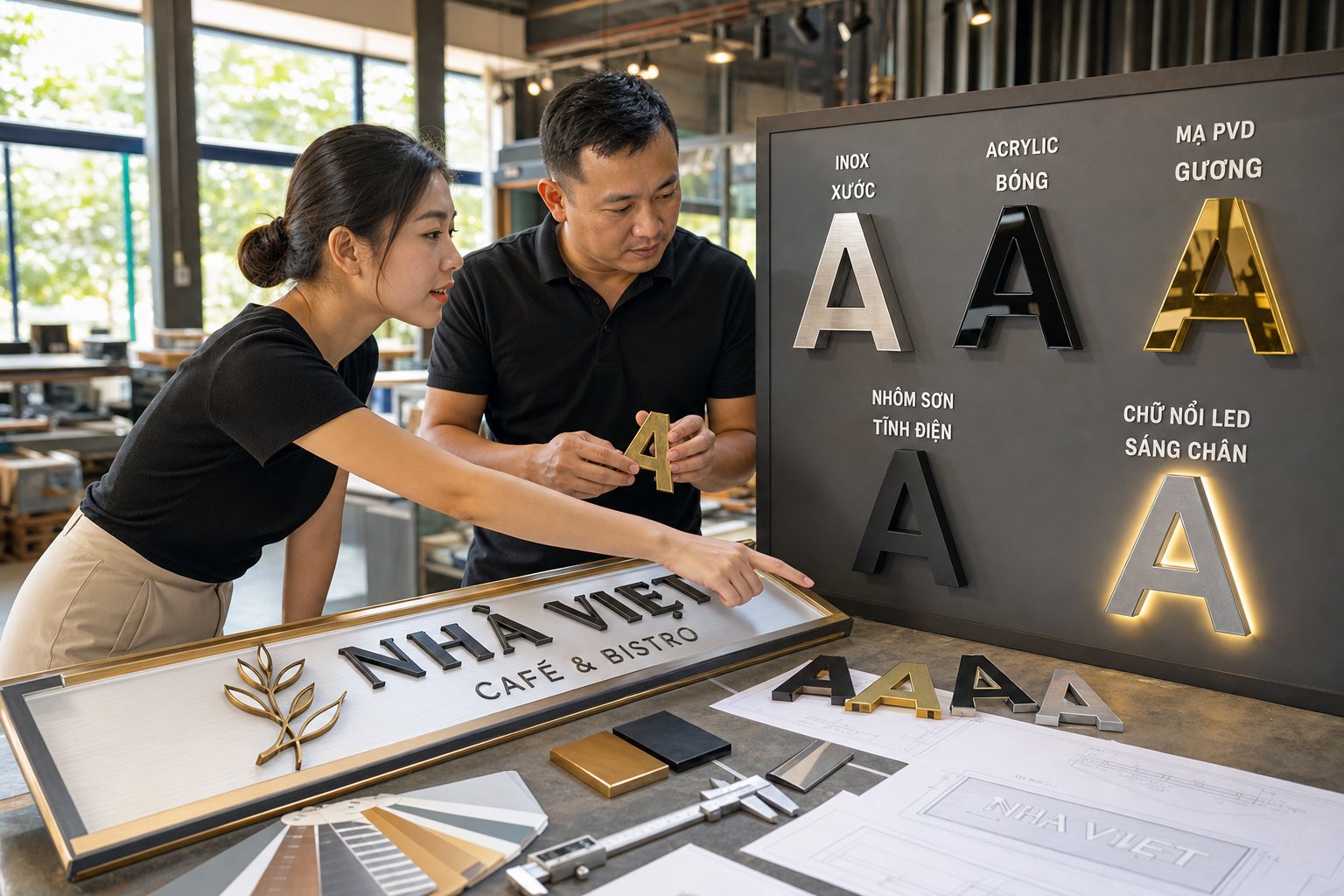 Kinh Nghiệm Chọn Biển Alu Chữ Nổi Đẹp, Bền, Thu Hút Khách Hàng 5 Lựa chọn vật liệu chữ nổi theo phong cách thương hiệu