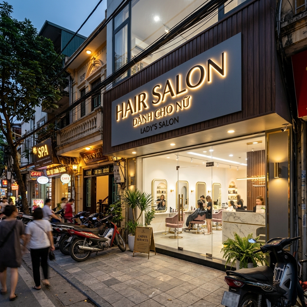 1.1. Salon tóc nữ hiện đại và sang trọng - Mẫu Biển Hiệu Salon Tóc - Biển Quảng Cáo Hà Nội