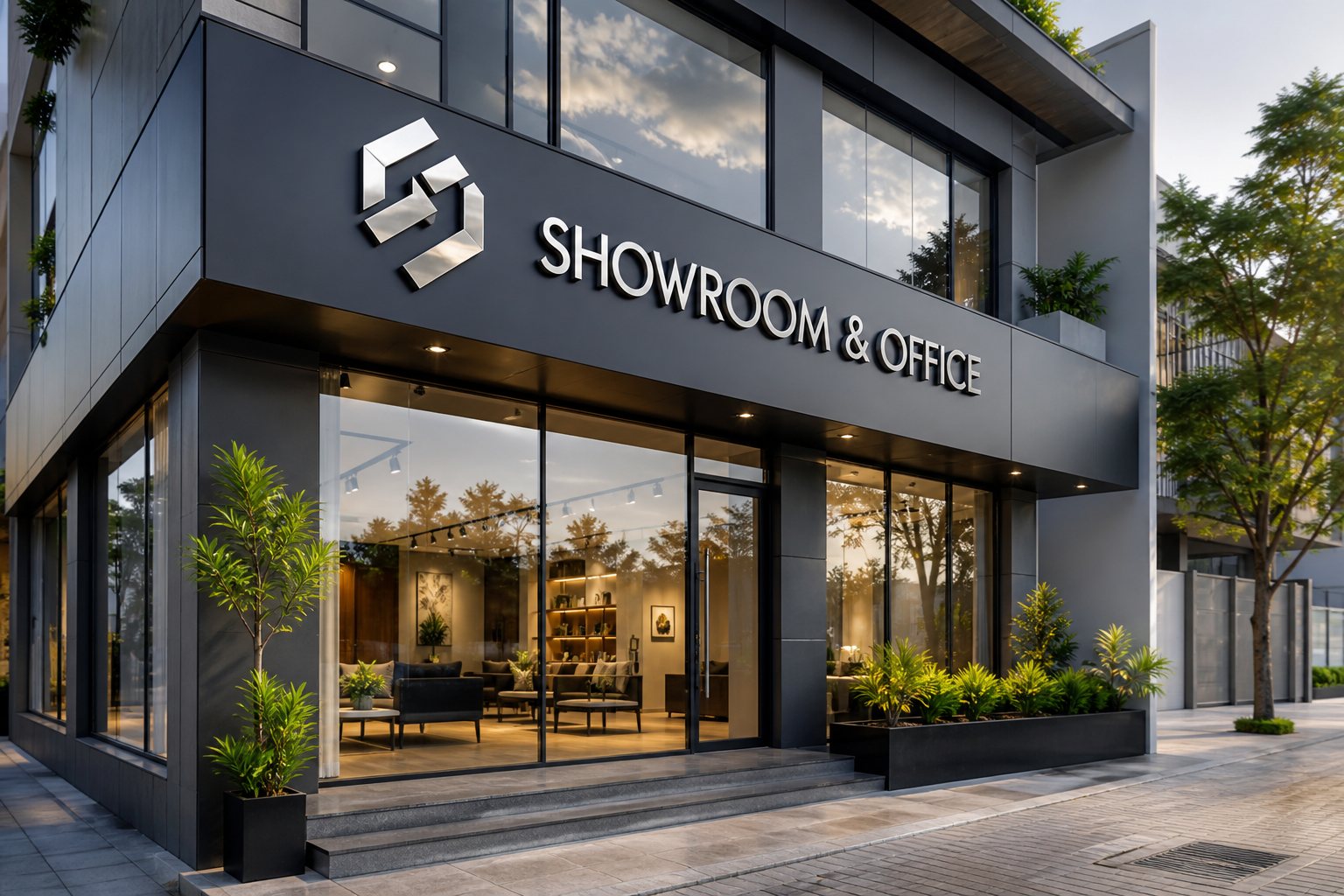 Biển alu chữ inox cho showroom và văn phòng