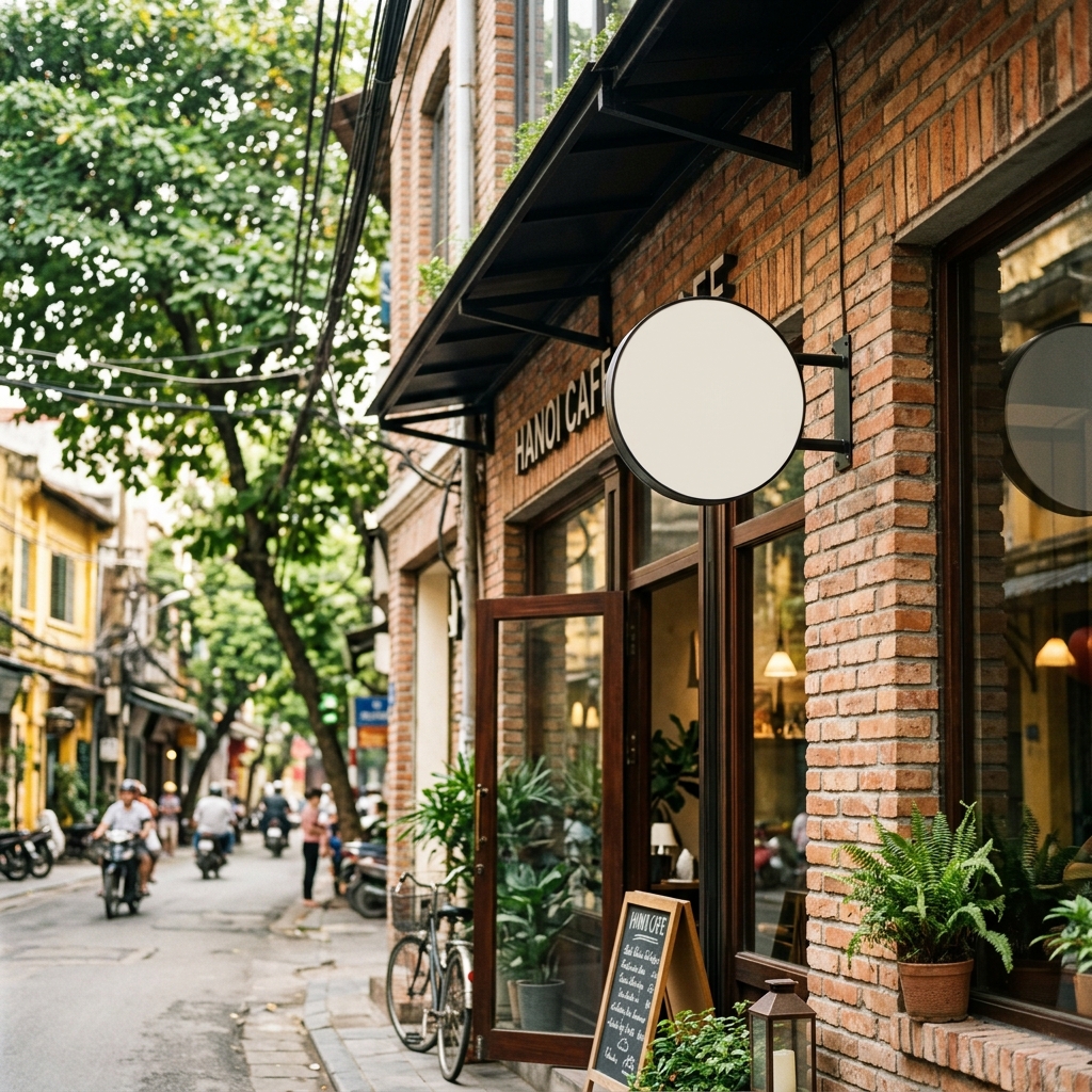 Top Mẫu Biển Hiệu Vẫy Nhỏ Tối Ưu Tầm Nhìn Cho Shop Hà Nội 1 Mẫu biển hiệu vẫy nhỏ tròn nổi bật treo tại mặt tiền cửa hàng ở Hà Nội