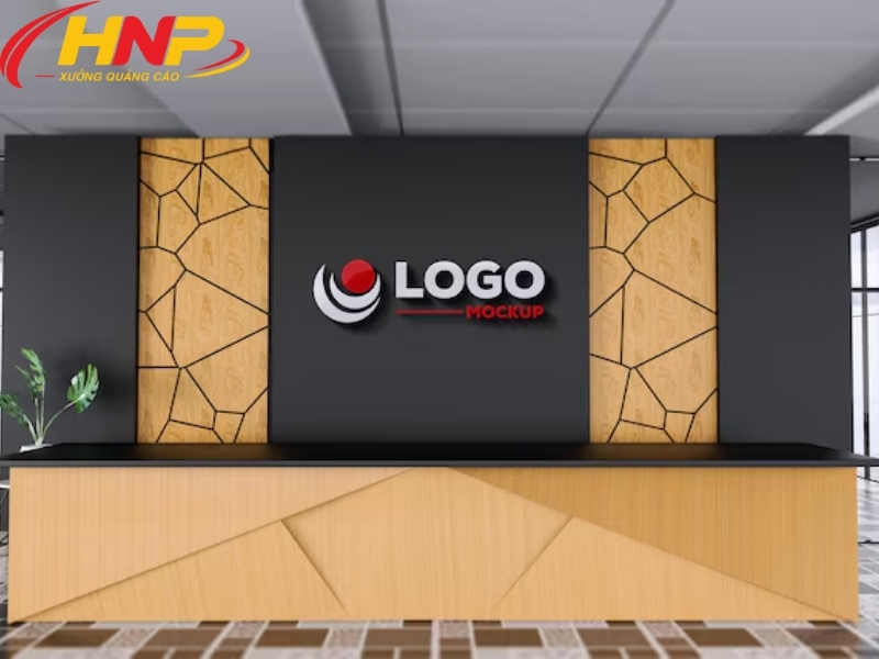 backdrop logo nổi quầy lễ tân