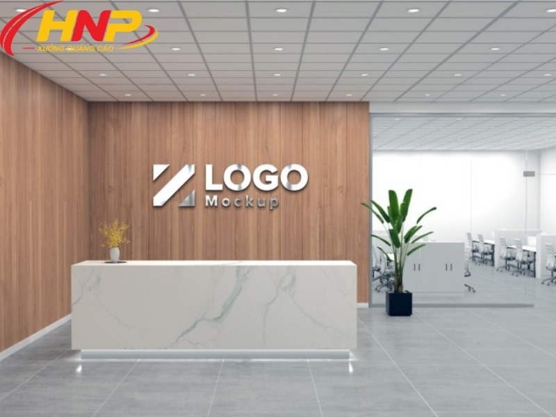 backdrop logo nổi quầy lễ tân
