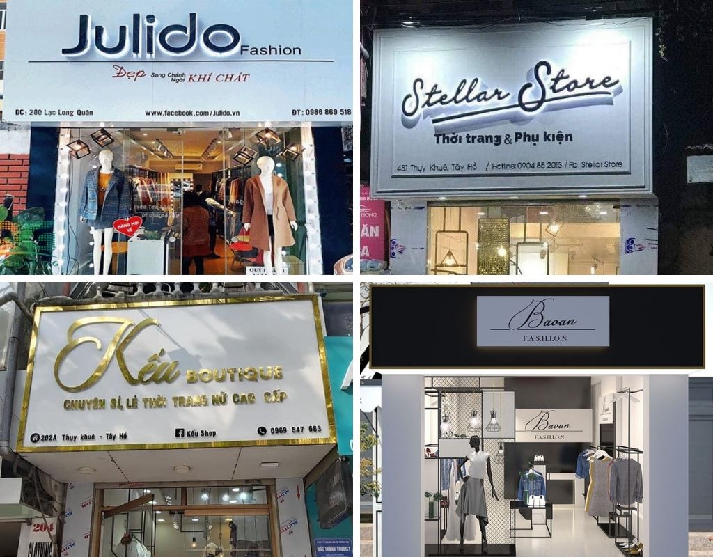 Biển hiệu shop thời trang có đèn Bố trí ánh sáng đẹp (3)